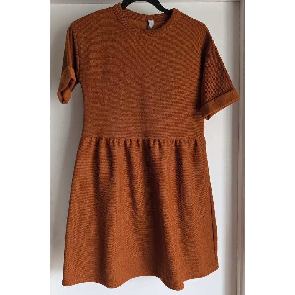 H&M Mini Dress Size 2 Rust Solid Round Neck Short Sleeve Shift Frock